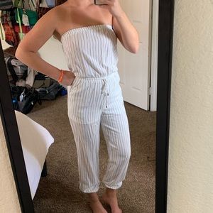 White & grey striped jumpsuit